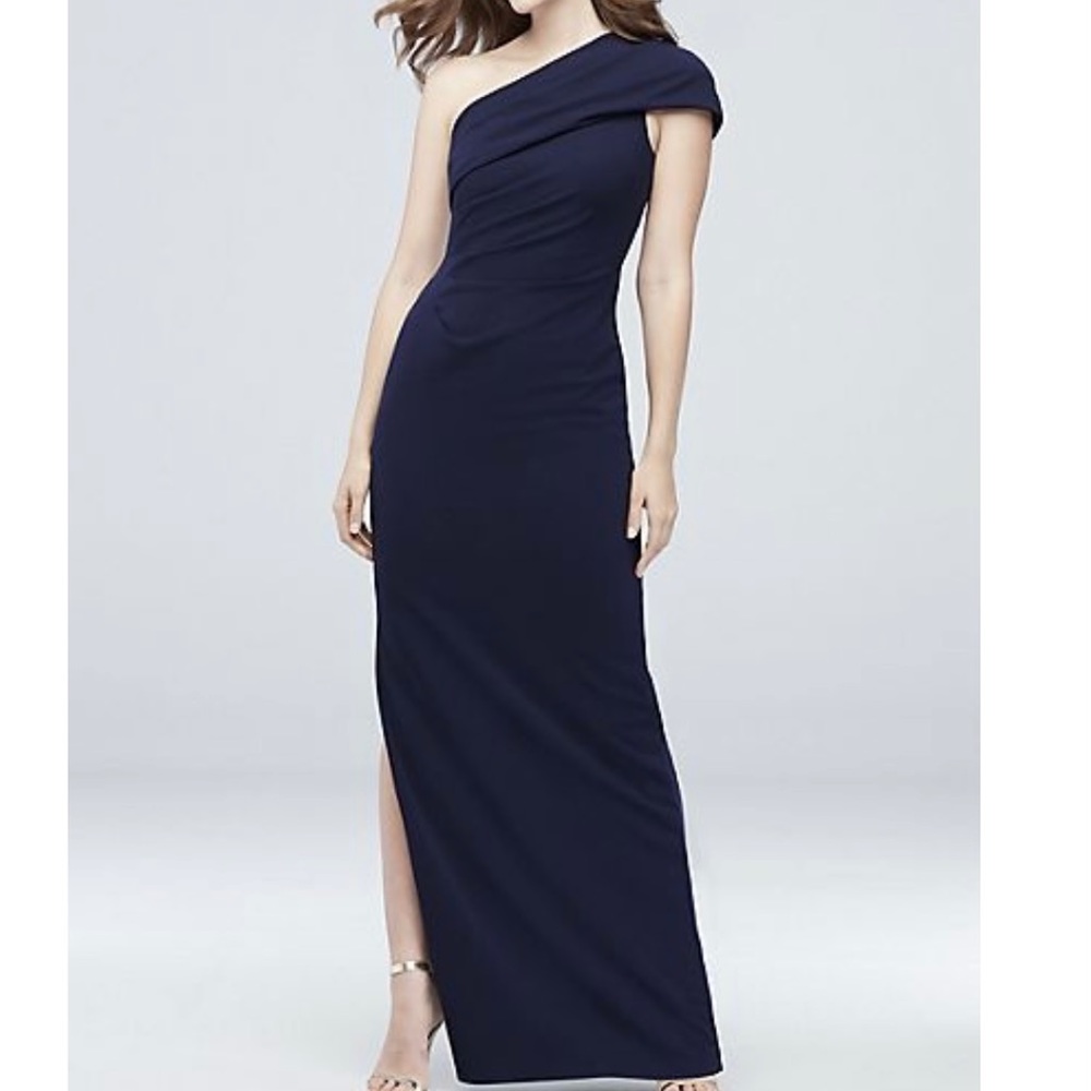 David’s Bridal Navy One Shoulder Bridesmaid Dress
